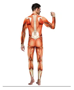 Heren Halloween spier bodysuit achteraanzicht kostuum cosplay elastisch podium jumpsuit