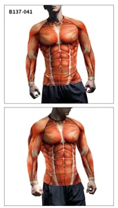 Heren 3D Spier Print Compressie Shirt Fitness Lange Mouw Sport Training Top Kleding