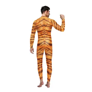 Tiger print cosplay jumpsuit for men women unisex stage performance costume animal tight bodysuit