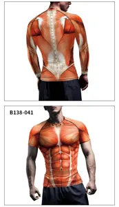3D spierprint compressietop, gedetailleerd overzicht van voor- en achterkant, sport.
