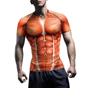 Heren 3D Spier Print Compressie T-Shirt Fitness Sport Korte Mouw Top Nieuw Stijl