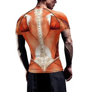 Heren 3D Spier Print Compressie Shirt Korte Mouw Sport Fitness Top Trainingsshirt Tee