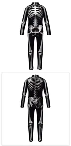 Kinder Halloween Skelett Kostüm Langarm Bedruckter Jumpsuit Gruselige Party Cosplay Kleidung