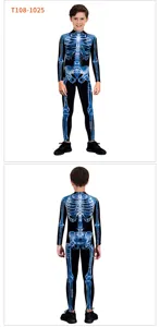 Kinder Halloween Skelett Langarm Body Digitaldruck Kostüm Performance Kinderoverall