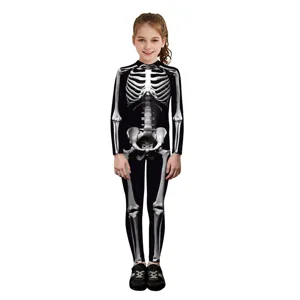 Kinder Halloween Skelett Druck Langarm Jumpsuit Kostüm für Party Bühnenaufführung