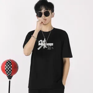 Men's Casual Cotton Blend T-Shirt Short Sleeve Crew Neck Slim Fit Letter Print Streetwear Tee Top For Summer