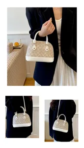 Stylish women dome handbag monogram print PU leather casual shoulder crossbody daily commute bag.