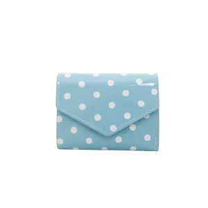 Light blue polka dot wallet women cute envelope short purse stylish compact handbag fashion daily.