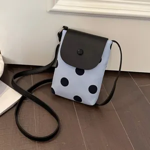 Chic color-block polka dot crossbody shoulder bag for women, stylish mini phone bag.
