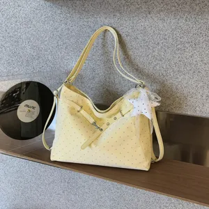 Women Polka Dot Tote Bag Large Capacity Casual Commuter Shoulder Bag PU Leather Handbag With Pendant Fashion Travel Purse
