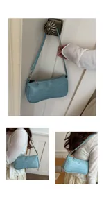 Sac à bandoulière baguette motif crocodile bleu clair pour femme, sac rétro tendance.