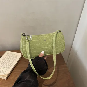 Sac Bandoulière Sous-Bras Style Rétro Français en Cuir PU Motif Crocodile pour Femmes Chic Fermeture Éclair