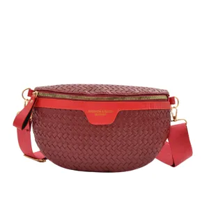 Sacoche en cuir tresse sac de selle rouge tendance bandouliere sac banane femme chic