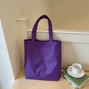 Μωβ καρό τσάντα tote μεγάλη χωρητικότητα casual τσάντα ώμου για καθημερινή χρήση.
