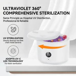 Ultrasonic retainer cleaner detail view showing UV sterilization and digital screen.