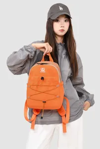 Lightweight orange casual backpack for women, stylish summer outdoor sports daily daypack.