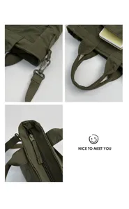 Casual canvas schoudertas detailweergave met duurzame metalen hardware en ritssluiting