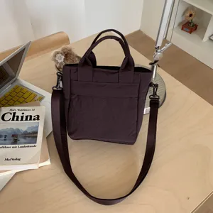 Donkerbruine canvas tote tas, casual schoudertas en crossbody tas voor dames, licht.