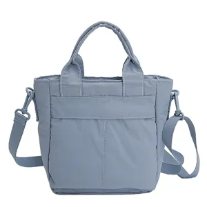 Casual shopper handtas voor vrouwen, blauwe canvas schoudertas met handvatten.
