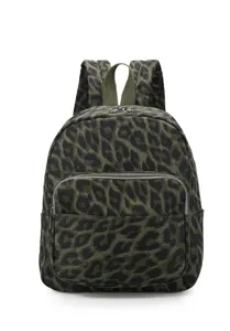 Zaino stampa leopardo verde borsa da scuola in tela casual grande capacità zaino all'aperto