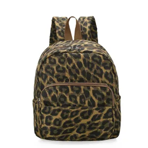 Zaino casual elegante con stampa leopardato da donna, grande capacità borsa scolastica e zainetto.