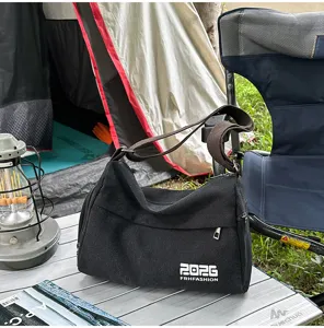 Borsa a tracolla in tela nera per uomo e donna, grande borsa casual per viaggi e lavoro.