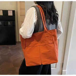 Borsa tote casual in tela arancione da donna, borsa a tracolla grande capacita per studio lavoro.
