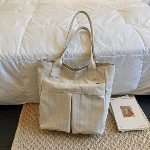 Donna Grande Capacità Borsa Tote in Tela Casual Minimalista Borsa a Tracolla Tinta Unita Borsa da Lavoro Borsa per Studenti