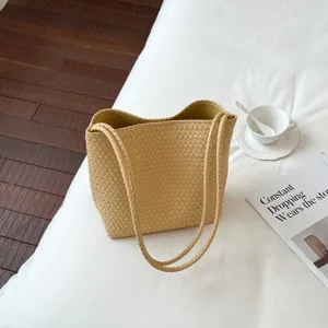 Womens PU Leather Woven Bucket Bag Vintage Casual Underarm Shoulder Bag Chic Fashion Handbag For Daily Commute