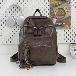 Womens Vintage PU Leather Casual Backpack Large Capacity School Bookbag Crocodile Pattern Travel Daypack
