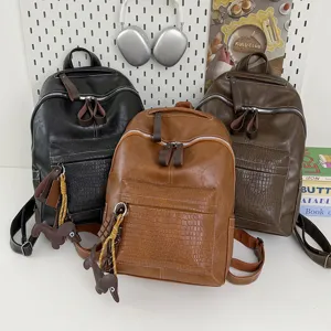 Vintage PU Leather Backpack Casual School Bag Commuter Travel Rucksack for Women