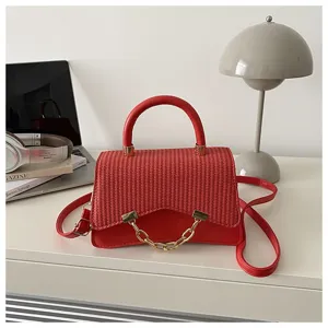 Red woven handbag stylish shoulder crossbody bag for women daily fashion casual minimalist design