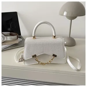 Stylish white solid color shoulder crossbody handbag for women, minimalist design fashion bag.