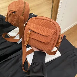 Cute corduroy crossbody bag for women and girls autumn casual stylish single shoulder bag
