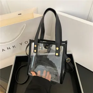 Γυναικείο Διαφανές PVC Jelly Τσάντα Μόδας Casual Μικρό Τετραγωνισμένο Tote Χιαστί Τσάντα Καθαρό Ώμο Χειρός με Μεταλλικά Πριτσίνια