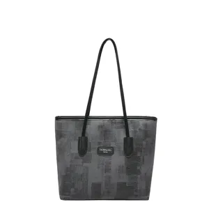 Sac cabas à motif géométrique gris pour femme, élégant sac bandoulière grande capacité.