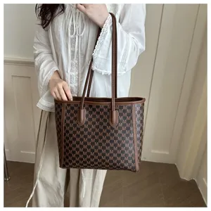 Large capacity monogram tote bag for women, stylish shoulder bag for daily work and commuting.