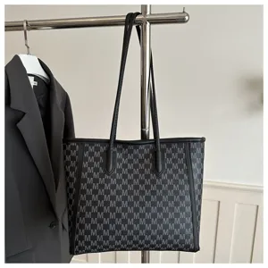 Large capacity monogram print tote bag, casual chic shoulder bag for daily commuting.