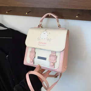 Donna rosa bianco contrasto colore zaino carino casual piccola borsa moda pelle PU borsa scuola