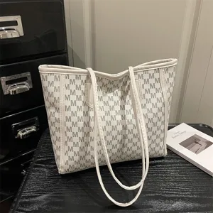 Women Large Capacity PU Leather Tote Bag Fashion Letter Print Shoulder Bag Casual Commuter Handbag Daily Travel Purse