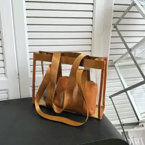 Borsa a tracolla trasparente in gelatina PVC, shopper casual da donna con pochette interna.