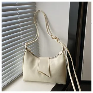 Minimalist off-white leather shoulder bag underarm baguette bag for women stylish daily use