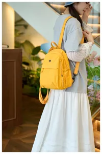 Women fashion casual nylon backpack lightweight bright yellow travel daypack ladies chic