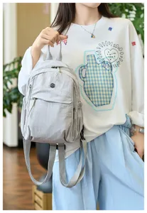 Lightweight nylon women backpack casual multi-pocket daily travel school daypack light grey