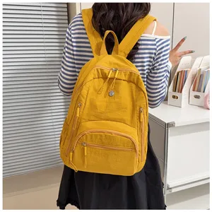 Fashion stylish solid color women backpack large capacity casual school bag yellow style