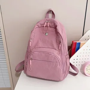 Women's Fashion Solid Color Minimalist Nylon Backpack Large Capacity Casual School Book Bag For Daily Travel