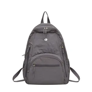 Minimalist grey nylon backpack for women, casual large capacity daily school book bag new.