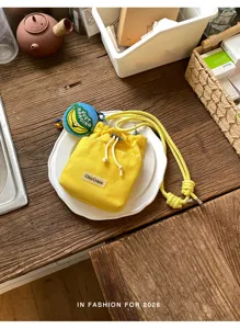Gele Canvas Trekkoord Crossbody Tas Casual Cup Tas Draagbare Kleine Schoudertas