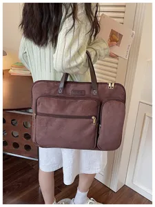 Grande capacità lavoro pendolare borsa per laptop marrone multi-scomparto valigetta borsa