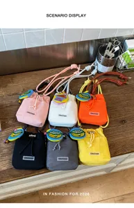 Zomer casual mesh crossbody tas, draagbare waterbeker tas, trendy tas met trekkoord voor dames.